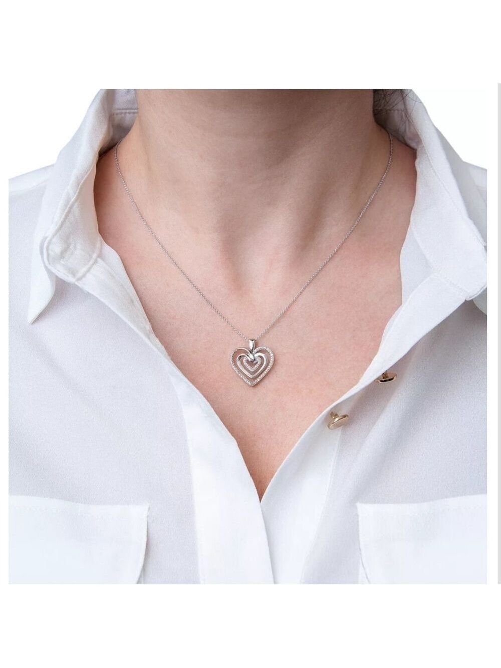 DIAMOND MULTI HEART 18" PENDANT NECKLACE (1/10 CT. T.W.) 100% GUARANTEED! - Picture 2 of 3